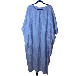 The Sleep Shirt Womens Dress One Size Blue Striped Maxi Crew Neck Pure Cotton